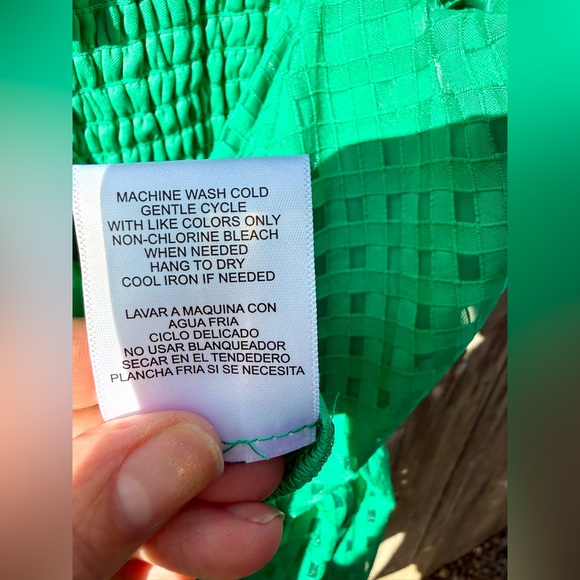 Green Grid Ruffle-Strap Mini Dress - Picture 6 of 7